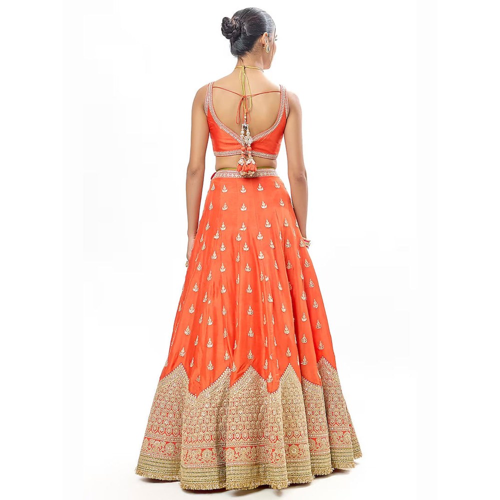Gopi Vaid Sehrish Orange Skirt with Blouse and Dupatta