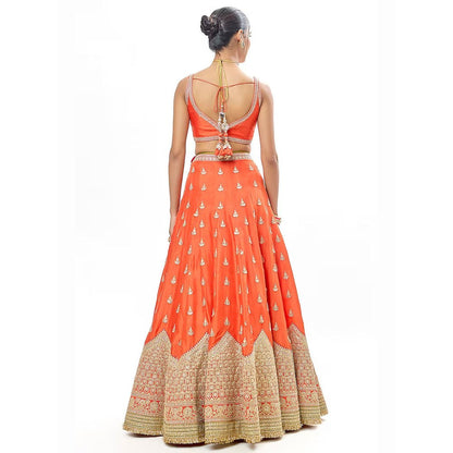 Gopi Vaid Sehrish Orange Skirt with Blouse and Dupatta