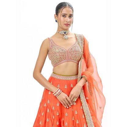 Gopi Vaid Sehrish Orange Skirt with Blouse and Dupatta