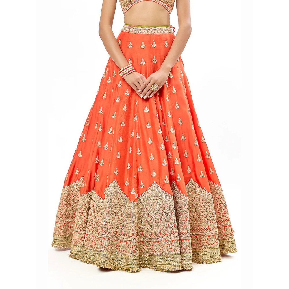 Gopi Vaid Sehrish Orange Skirt with Blouse and Dupatta