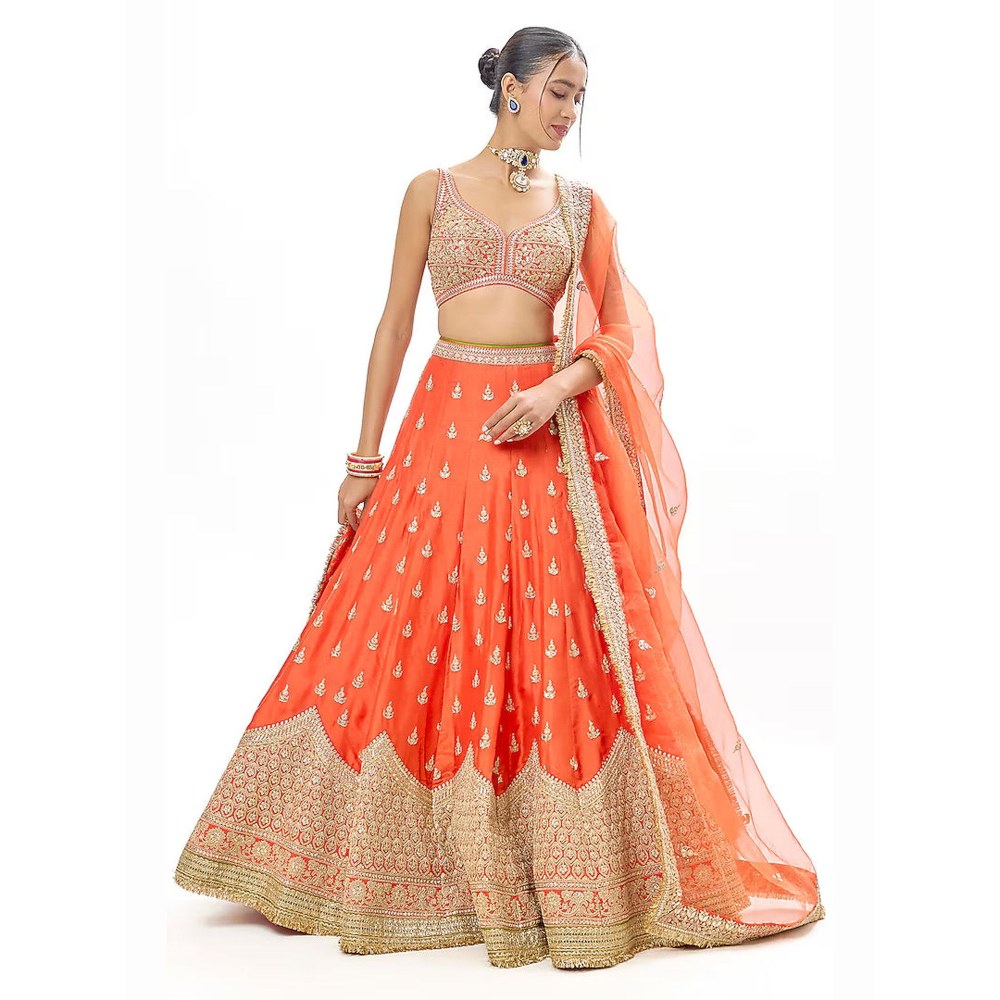 Gopi Vaid Sehrish Orange Skirt with Blouse and Dupatta