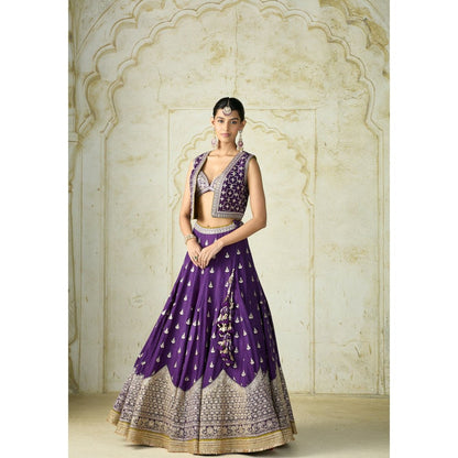 Gopi Vaid Shabana Purple Skirt with Blouse and Jacket