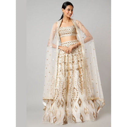 Gopi Vaid Meknis Ivory Skirt with Blouse and Dupatta