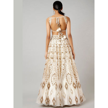 Gopi Vaid Meknis Ivory Skirt with Blouse and Dupatta