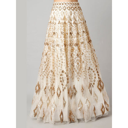 Gopi Vaid Meknis Ivory Skirt with Blouse and Dupatta