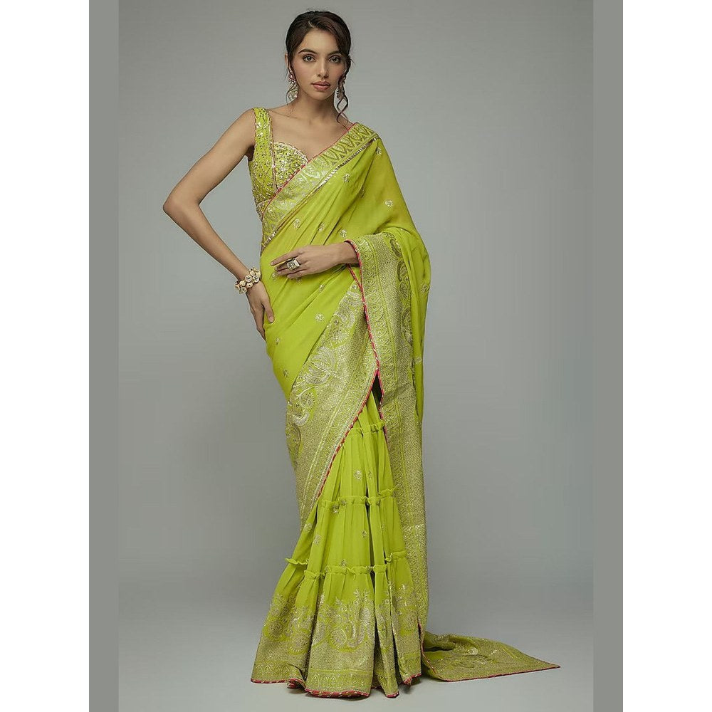 Gopi Vaid Green Golconda Imroz Wrap Pre-Draped Saree with Stitched Blouse
