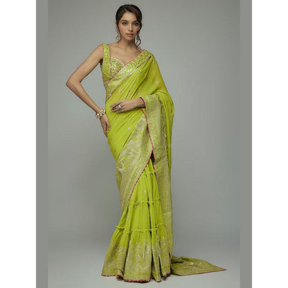 Gopi Vaid Green Golconda Imroz Wrap Pre-Draped Saree with Stitched Blouse