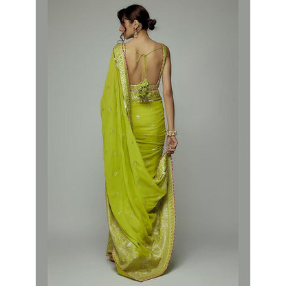 Gopi Vaid Green Golconda Imroz Wrap Pre-Draped Saree with Stitched Blouse