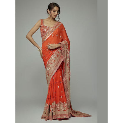 Gopi Vaid Orange Golconda Imroz Wrap Pre-Draped Saree with Stitched Blouse