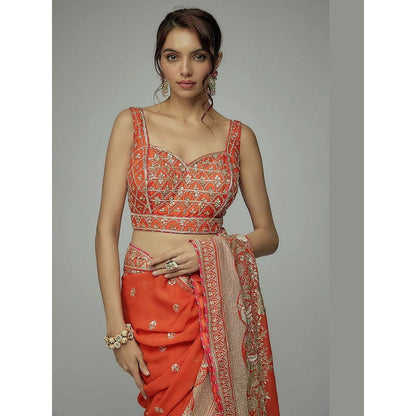 Gopi Vaid Orange Golconda Imroz Wrap Pre-Draped Saree with Stitched Blouse