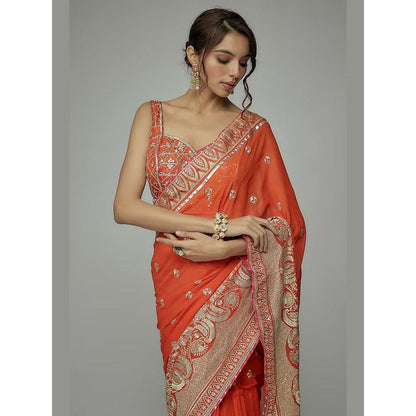 Gopi Vaid Orange Golconda Imroz Wrap Pre-Draped Saree with Stitched Blouse
