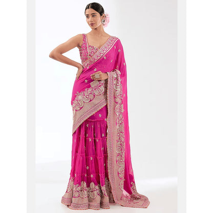 Gopi Vaid Pink Golconda Imroz Wrap Pre-Draped Saree with Stitched Blouse