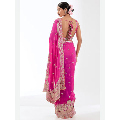 Gopi Vaid Pink Golconda Imroz Wrap Pre-Draped Saree with Stitched Blouse