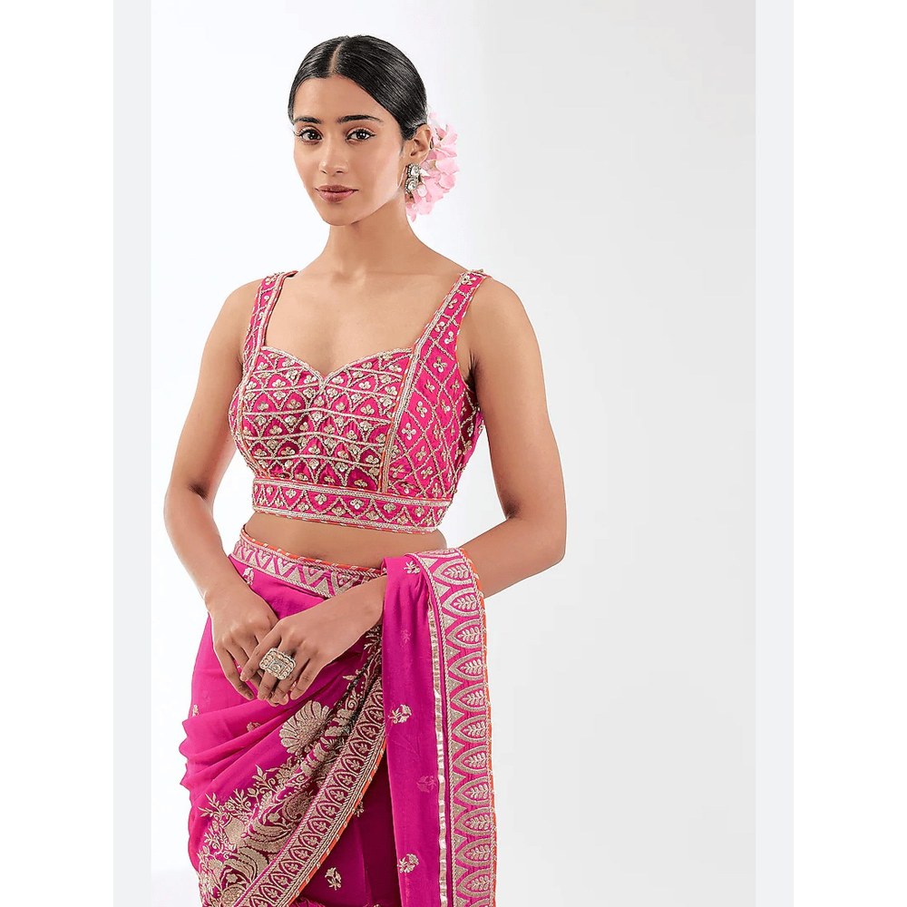 Gopi Vaid Pink Golconda Imroz Wrap Pre-Draped Saree with Stitched Blouse