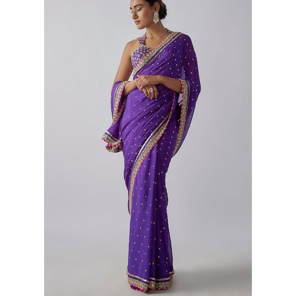 Gopi Vaid Purple Golconda Uzvi Saree with Stitched Blouse