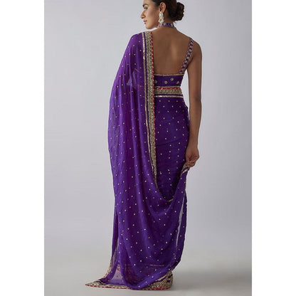 Gopi Vaid Purple Golconda Uzvi Saree with Stitched Blouse