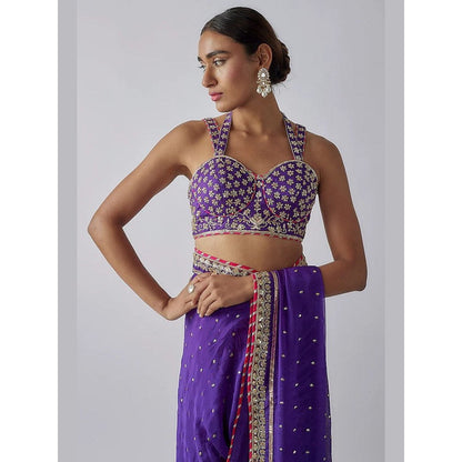 Gopi Vaid Purple Golconda Uzvi Saree with Stitched Blouse