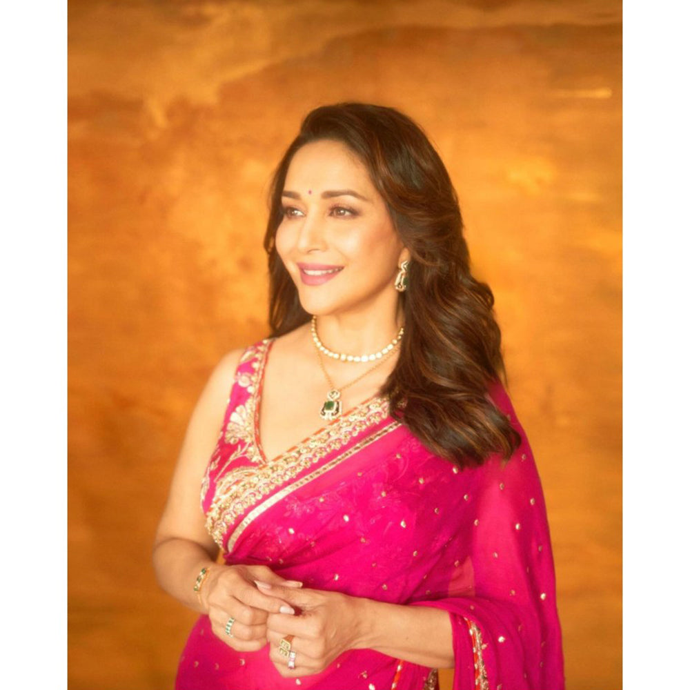 Gopi Vaid Pink Golconda Madhuri Saree with Stitched Blouse