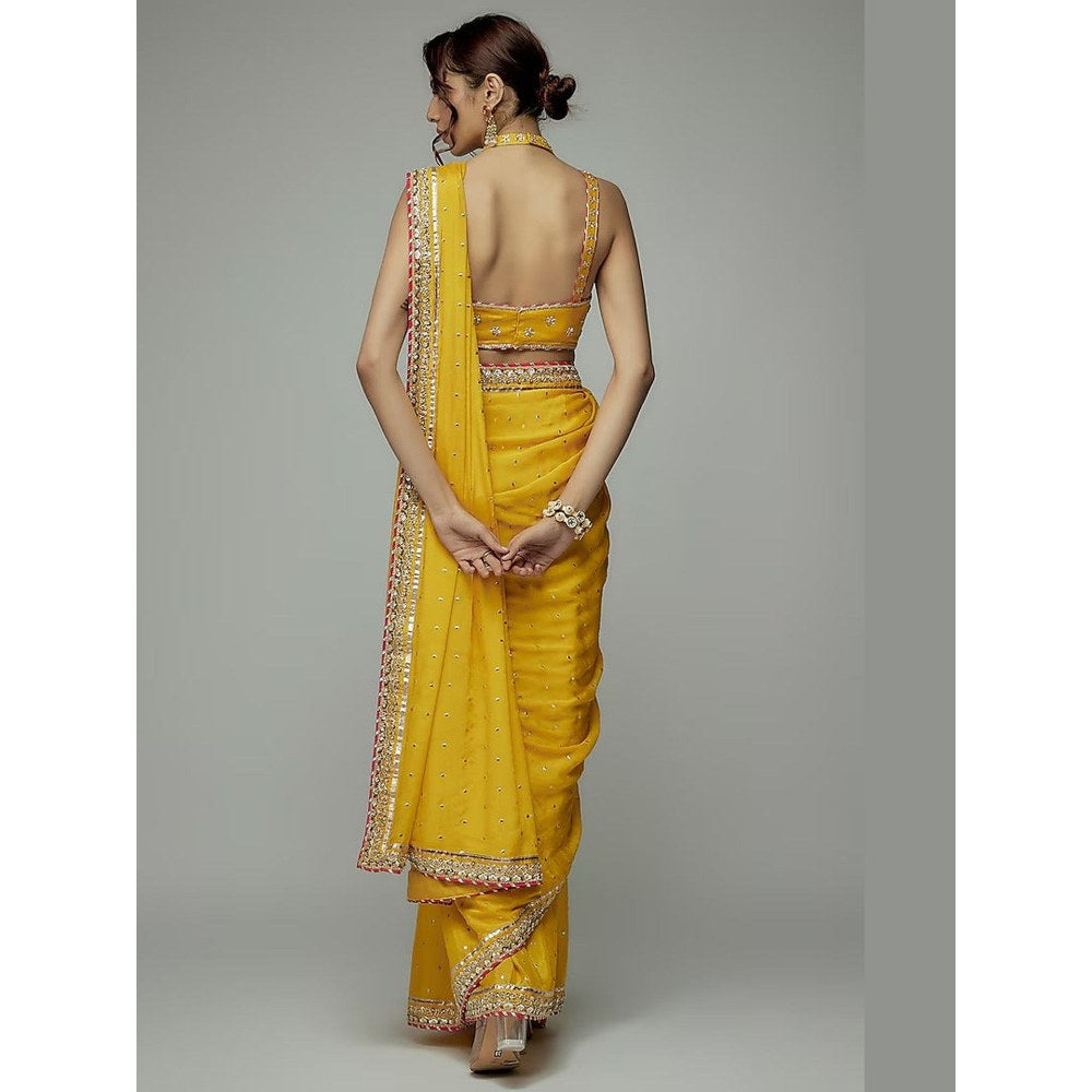 Gopi Vaid Yellow Golconda Uzvi Embroidered Saree with Stitched Blouse