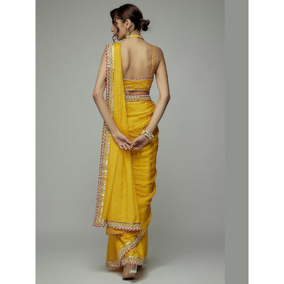 Gopi Vaid Yellow Golconda Uzvi Embroidered Saree with Stitched Blouse