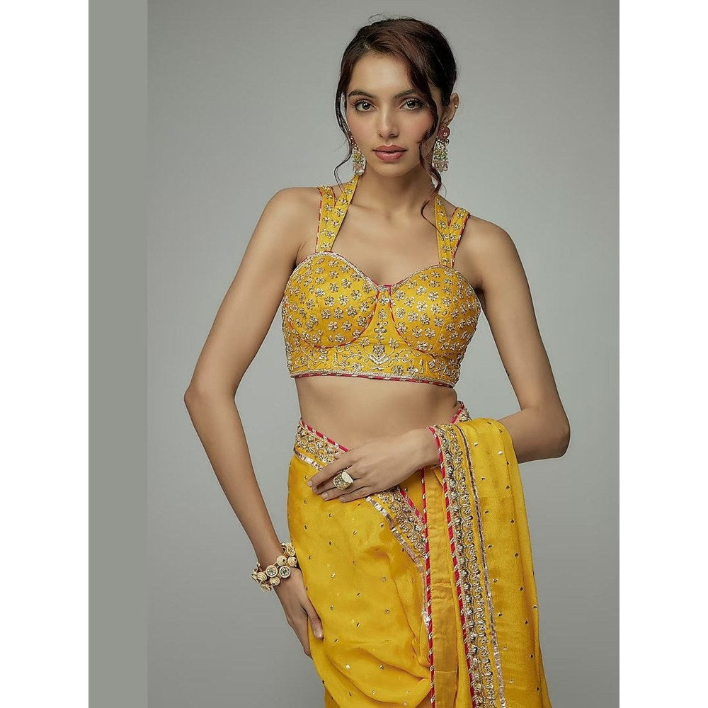 Gopi Vaid Yellow Golconda Uzvi Embroidered Saree with Stitched Blouse