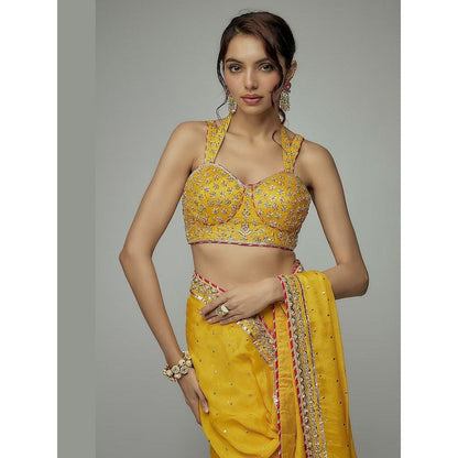 Gopi Vaid Yellow Golconda Uzvi Embroidered Saree with Stitched Blouse