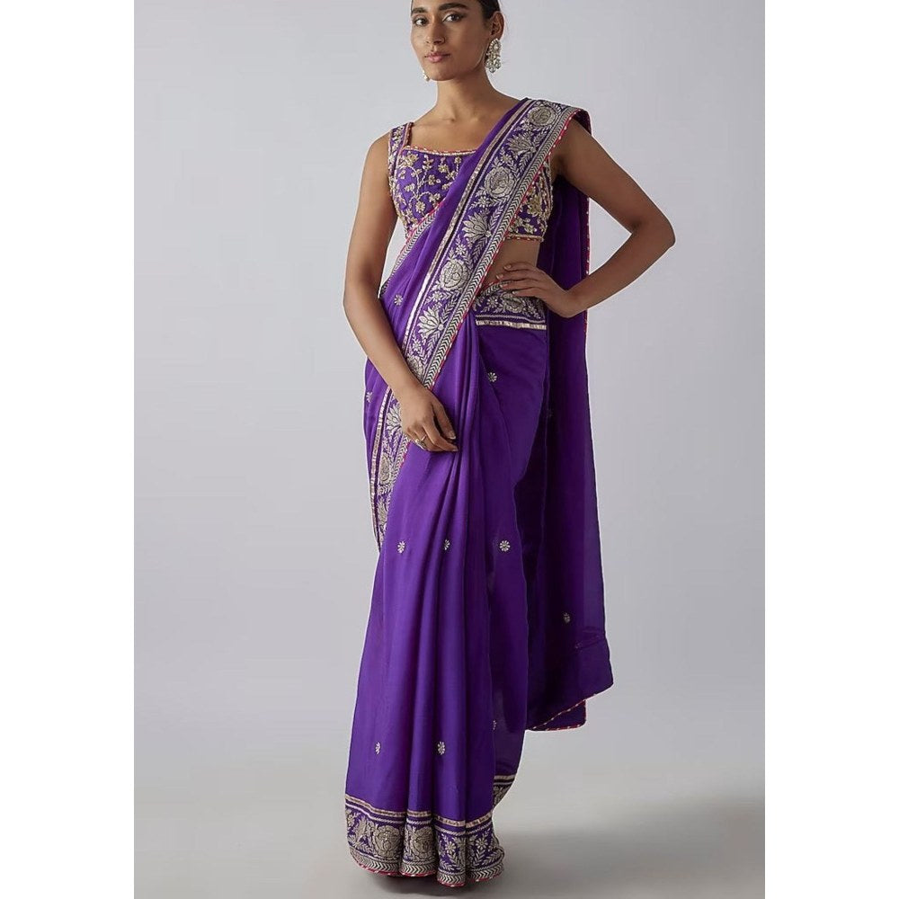 Gopi Vaid Purple Golconda Vidhi Saree with Stitched Blouse