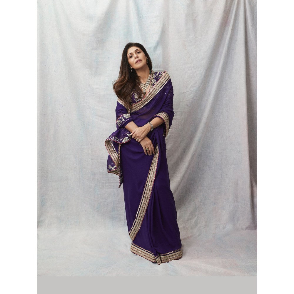 Gopi Vaid Purple Anaita Shroff In Golconda Myra Saree with Stitched Blouse