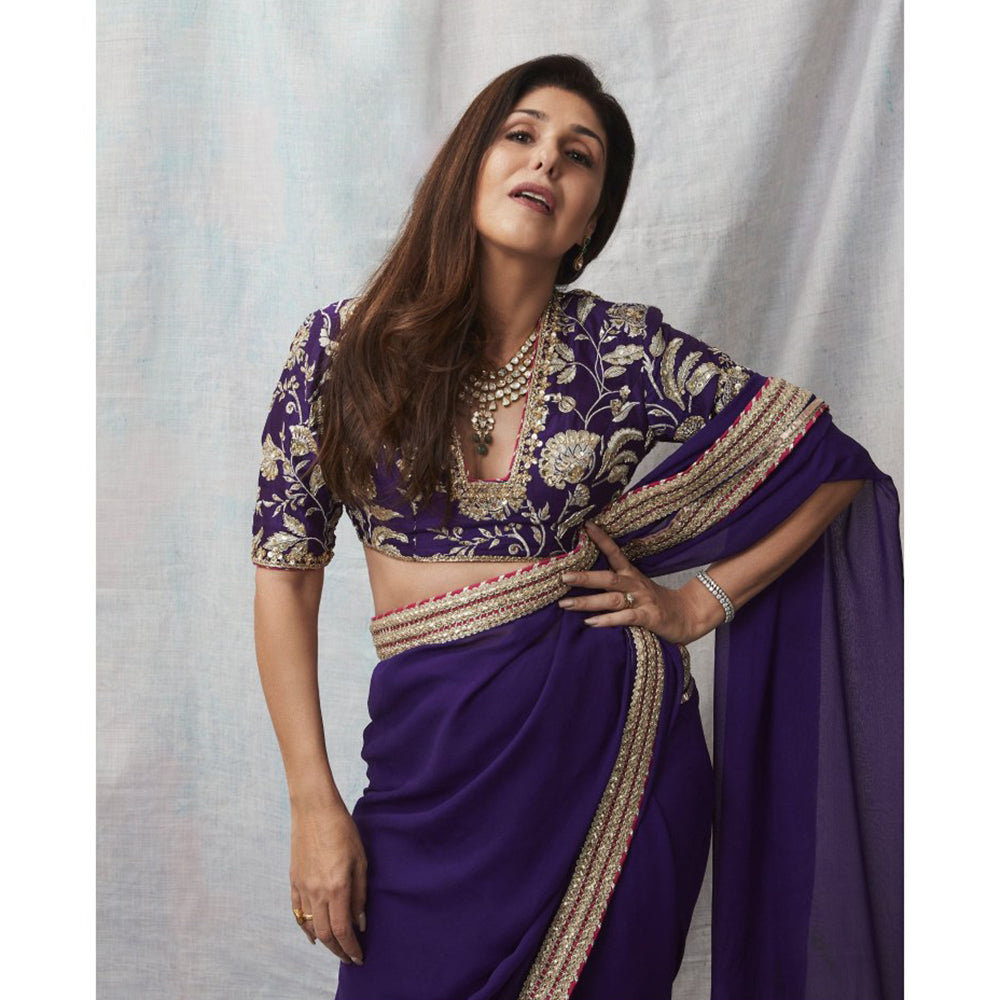 Gopi Vaid Purple Anaita Shroff In Golconda Myra Saree with Stitched Blouse