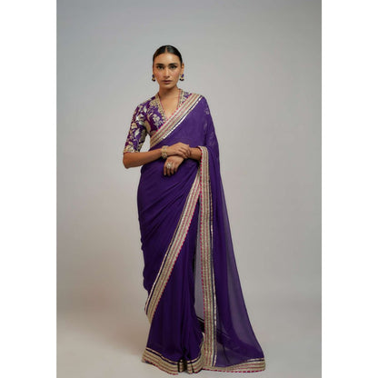 Gopi Vaid Purple Anaita Shroff In Golconda Myra Saree with Stitched Blouse