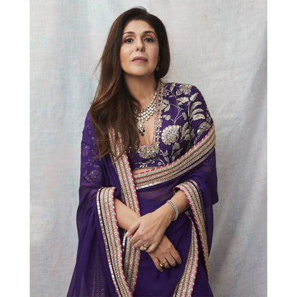 Gopi Vaid Purple Anaita Shroff In Golconda Myra Saree with Stitched Blouse