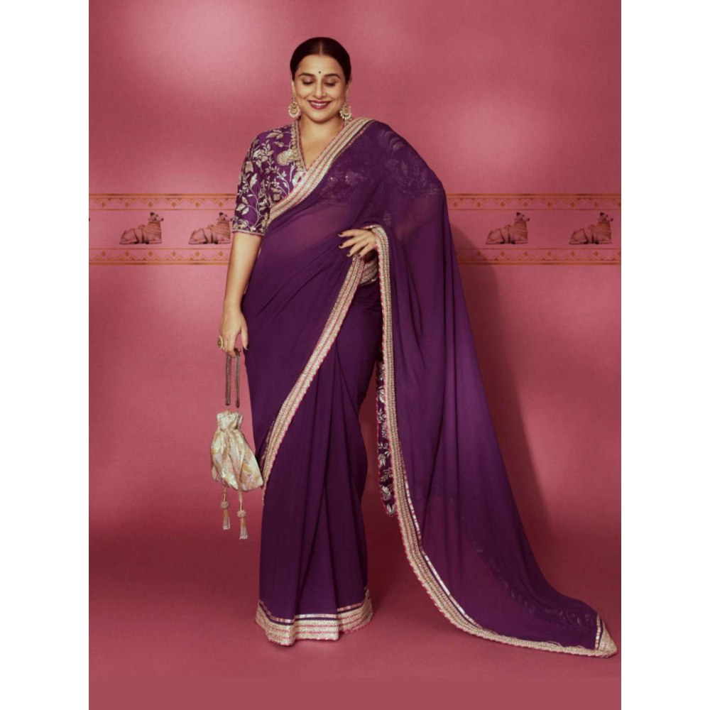 Gopi Vaid Purple Vidya Balan In Golconda Myra Saree with Stitched Blouse