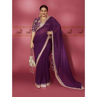 Gopi Vaid Purple Vidya Balan In Golconda Myra Saree with Stitched Blouse