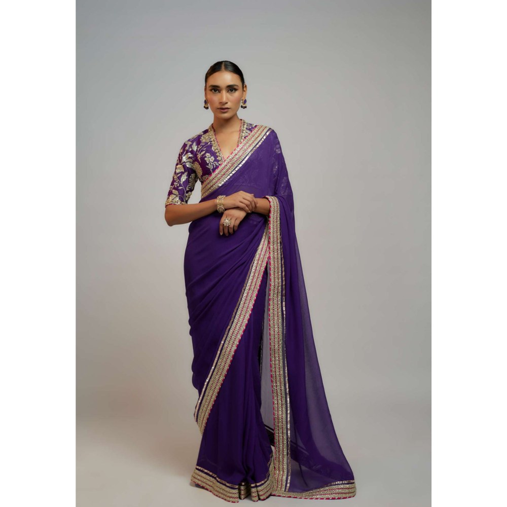 Gopi Vaid Purple Vidya Balan In Golconda Myra Saree with Stitched Blouse