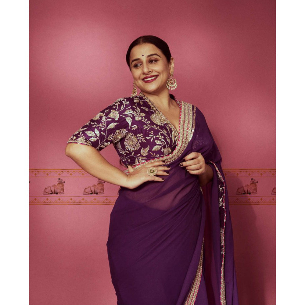 Gopi Vaid Purple Vidya Balan In Golconda Myra Saree with Stitched Blouse