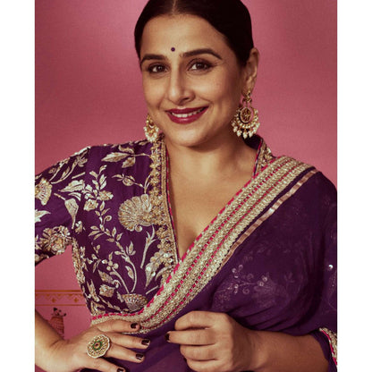 Gopi Vaid Purple Vidya Balan In Golconda Myra Saree with Stitched Blouse