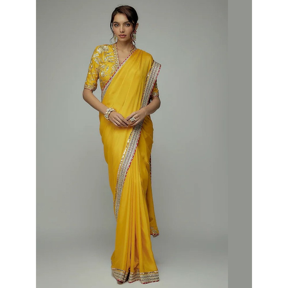 Gopi Vaid Yellow Golconda Myra Saree with Stitched Blouse