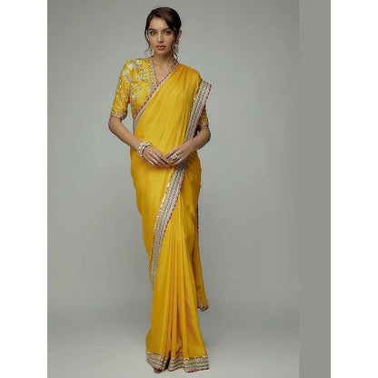 Gopi Vaid Yellow Golconda Myra Saree with Stitched Blouse