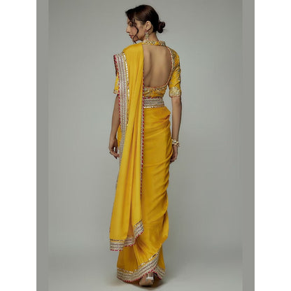 Gopi Vaid Yellow Golconda Myra Saree with Stitched Blouse
