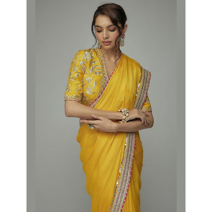Gopi Vaid Yellow Golconda Myra Saree with Stitched Blouse