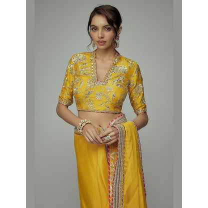 Gopi Vaid Yellow Golconda Myra Saree with Stitched Blouse