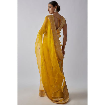 Gopi Vaid Yellow Golconda Maahi Organza Saree with Stitched Blouse