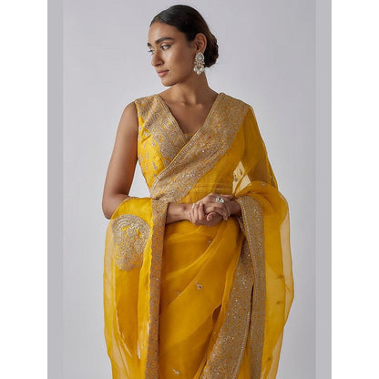 Gopi Vaid Yellow Golconda Maahi Organza Saree with Stitched Blouse