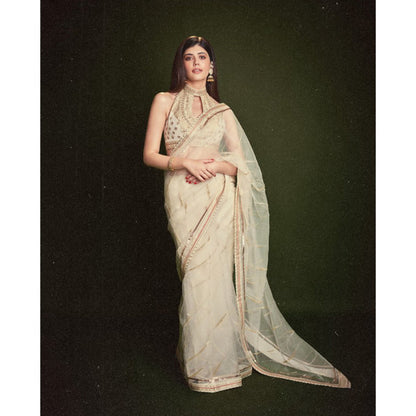 Gopi Vaid White Sanjana Sanghi In Golconda Priyal Saree with Stitched Blouse
