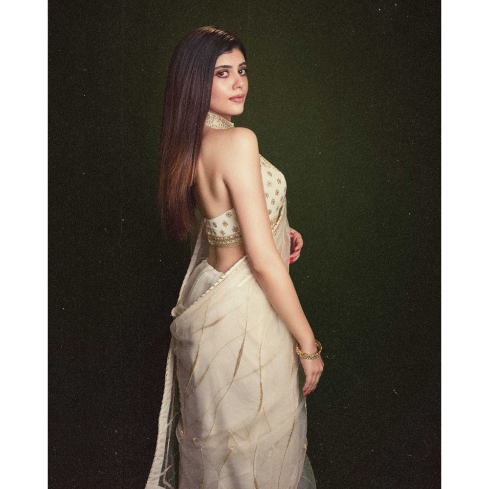 Gopi Vaid White Sanjana Sanghi In Golconda Priyal Saree with Stitched Blouse