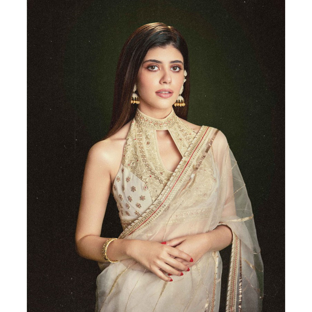 Gopi Vaid White Sanjana Sanghi In Golconda Priyal Saree with Stitched Blouse