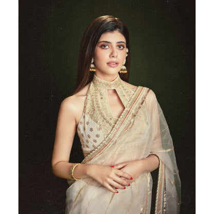 Gopi Vaid White Sanjana Sanghi In Golconda Priyal Saree with Stitched Blouse