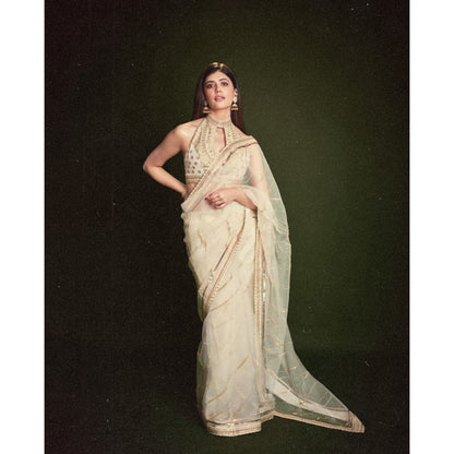 Gopi Vaid White Sanjana Sanghi In Golconda Priyal Saree with Stitched Blouse