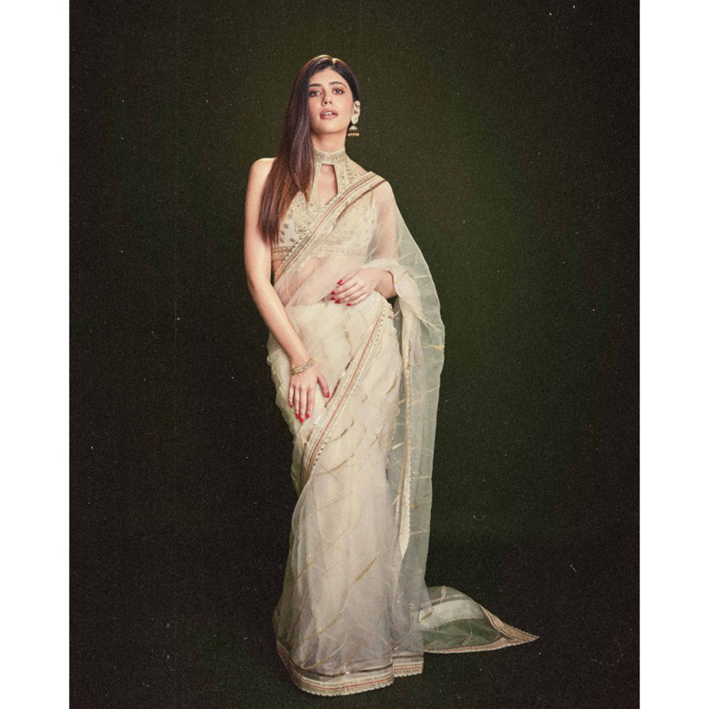 Gopi Vaid White Sanjana Sanghi In Golconda Priyal Saree with Stitched Blouse
