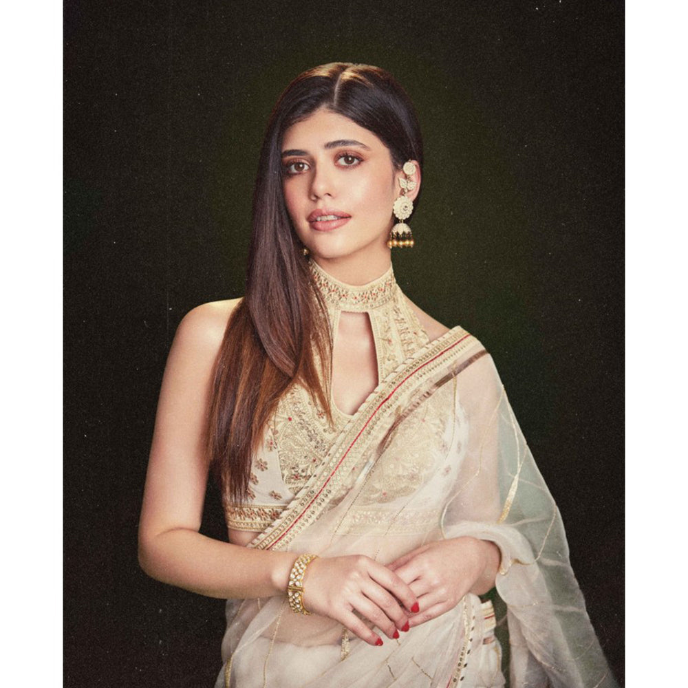 Gopi Vaid White Sanjana Sanghi In Golconda Priyal Saree with Stitched Blouse